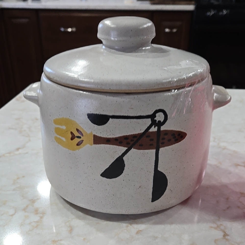Vintage Westbend Beanpot Speckled White Ceramic Kitchen Canister